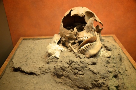 Old ancient broken skull in Mexico のeditorial素材