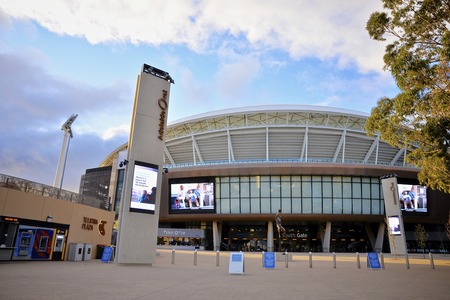ADELAIDE, SOUTH AUSTRALIA - 14 August 2014: The South Gate entrance to the redeveloped Adelaide Oval which was completed in March 2014.のeditorial素材