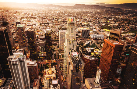 los angeles skyline aerial viewの写真素材