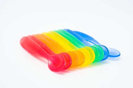  baby colorful plastic spoons の写真素材