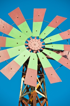 Colorful Wind Turbine with Blue Sky の写真素材