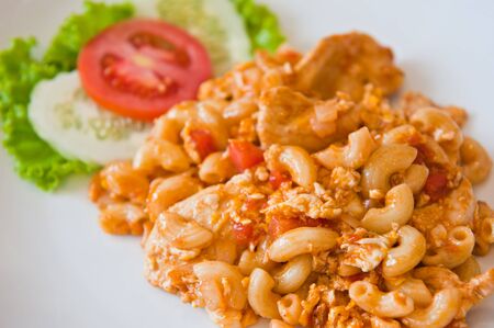 Macaroni fried with egg : Thai style の写真素材