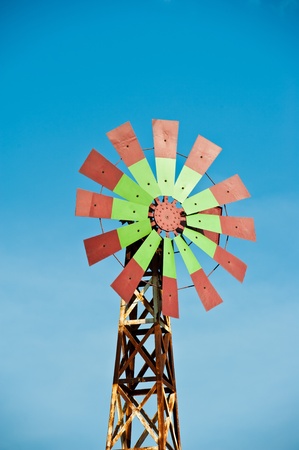Colorful Wind Turbine with Blue Sky