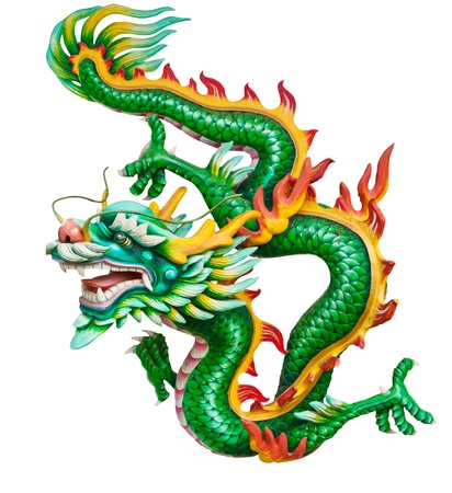 Green dragon isolated on white background の写真素材