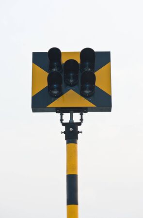 railway sign and traffic lights の写真素材