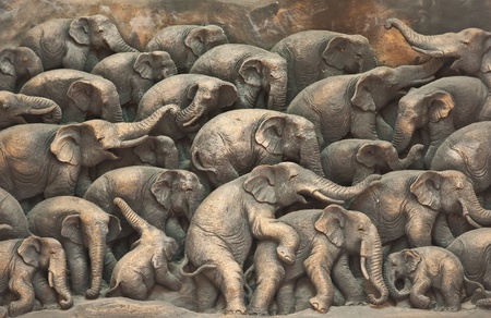 ancient wood carving elephants from Thailand 