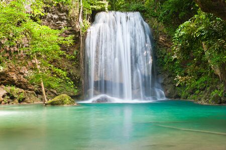 Eravan Waterfall, Kanchanabury, Thailandの写真素材