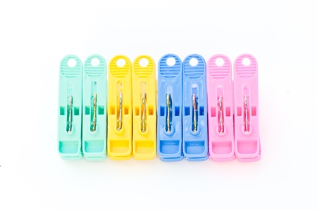 Colorful clothespin isolated on white backgroundの写真素材