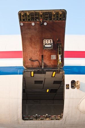 Cargo compartment door of an airplane at the airportのeditorial素材
