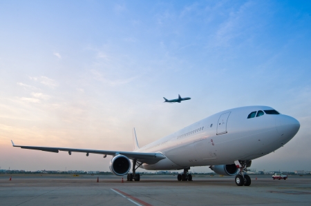 Commercial airplane parking at the airportのeditorial素材