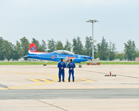 BANGKOK - JUNE 30 :PC-9M "Blue Phoenix" on display at The Centennial of RTAF Forefathers' Aviation on JUNE 30, 2012, Don Muang Airport, Bangkok, Thailandのeditorial素材