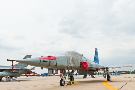 BANGKOK - JUNE 30 : F-5E on display at The Centennial of RTAF Forefathers' Aviation on JUNE 30, 2012, Don Muang Airport, Bangkok, Thailandのeditorial素材