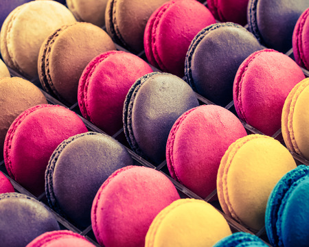 Colorful macaroon in box - retro vintage filter effectの写真素材
