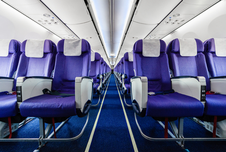 Empty passenger airplane seats in the cabinのeditorial素材