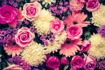 Bunch of pink flowers - retro vintage filter effectの写真素材