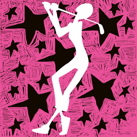 Silhouette of golf girl on a stars backgroundのイラスト素材