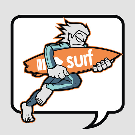 Surfer with surfboard graphics inside balloonのイラスト素材