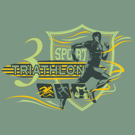 Triathlon badges with icons and runnerのイラスト素材