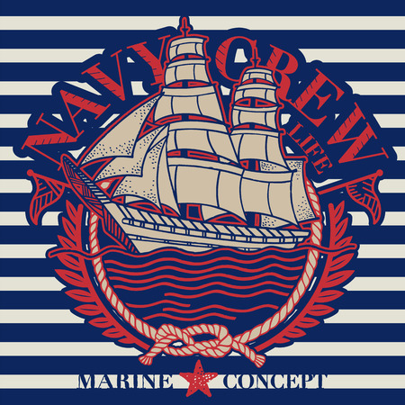Sailing ship marine emblemのイラスト素材