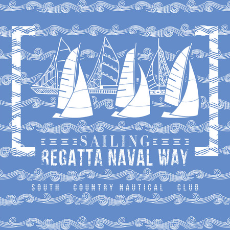 Sailing boats on waves patternのイラスト素材