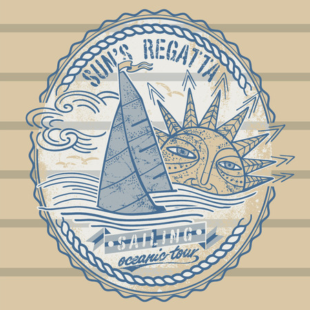 Sailing boat with sun emblemのイラスト素材