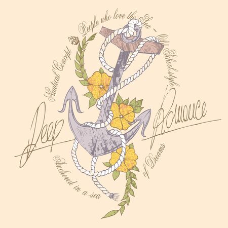 Anchor with flowers in a written frameのイラスト素材
