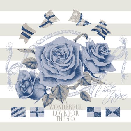 Roses on ropes with navy flagsのイラスト素材