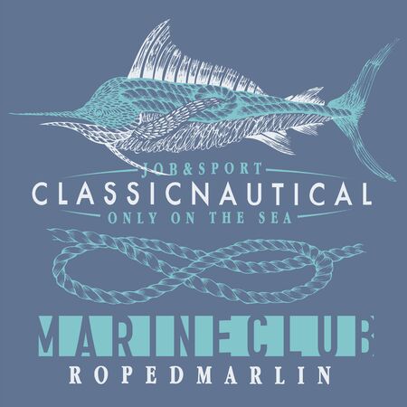 Marlin with ropes navyのイラスト素材