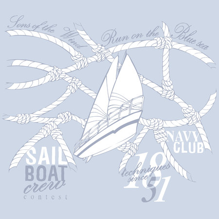 Ropes net with a sail boat in grayのイラスト素材