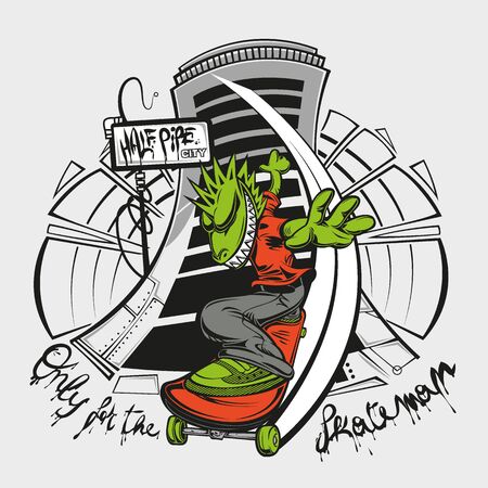 Illustration of a lizard dropping down a skyscraperのイラスト素材