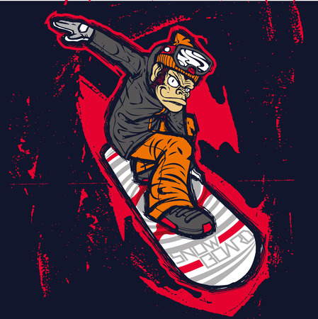 Illustration of a snowboarding monkeyのイラスト素材