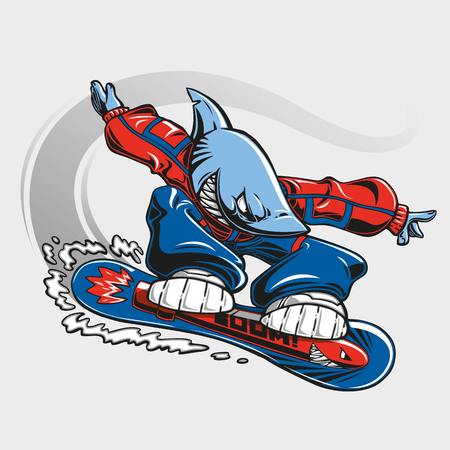 Illustration of a snowboarding sharkのイラスト素材