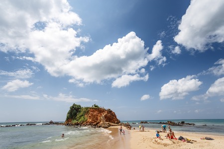 Beautiful morning landscape tropical beach. Mirissa Beach, Sri Lankaのeditorial素材