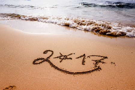 Happy New Year 2017  lettering on the beachの写真素材