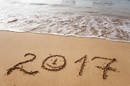 Happy New Year 2017 replace 2016, lettering on the beachの写真素材