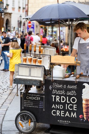 Sweet Trdlo and ice cream. Food street.のeditorial素材