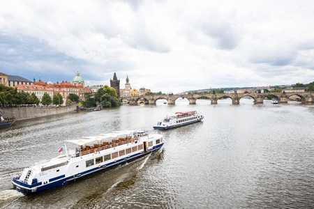 Prague, Czech Republic, Europe - panorama cityscape, view of Charles Bridge in Prague, Czech Republicのeditorial素材