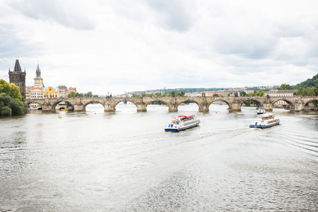 Prague, Czech Republic, Europe - panorama cityscape, view of Charles Bridge in Prague, Czech Republicのeditorial素材