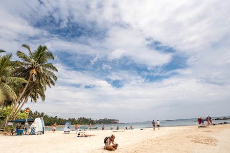 Mirissa, SRI LANKA, Southern Asia - February 17, 2016: Beautiful morning landscape tropical beach. Mirissa Beach, Sri Lankaのeditorial素材