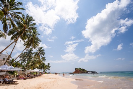 Mirissa, SRI LANKA, Southern Asia - February 19, 2016: Beautiful morning landscape tropical beach. Mirissa Beach, Sri Lankaのeditorial素材