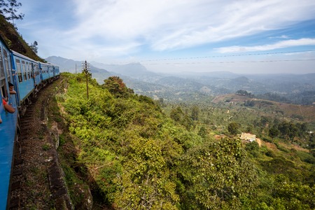 Nuwara Eliya, SRI LANKA, Southern Asia - February 07, 2016: Train from Nuwara Eliya to Kandy among tea plantations and mountains. Sri Lankaのeditorial素材