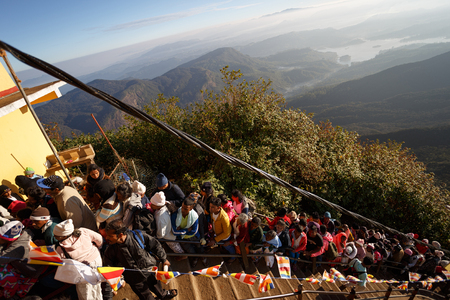 Sri Lanka, Southern Asia - February 14, 2015: Pilgrims climb the trail to the holy mountain Adams Peak ( also Sri Pada ) is the most popular pilgrim place in Sri Lankaのeditorial素材