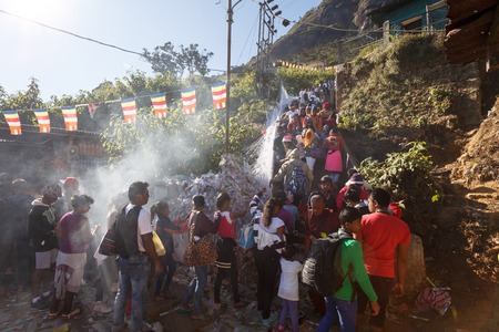 Sri Lanka, Southern Asia - February 14, 2016: Pilgrims climb the trail to the holy mountain Adams Peak ( also Sri Pada ) is the most popular pilgrim place in Sri Lankaのeditorial素材