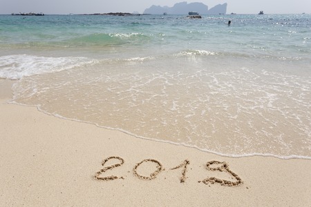 Happy New Year 2019, lettering on the beach.の写真素材
