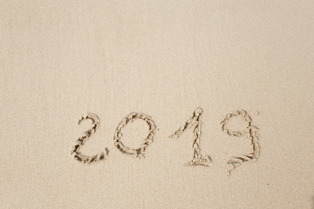 Happy New Year 2019, lettering on the beach.の写真素材