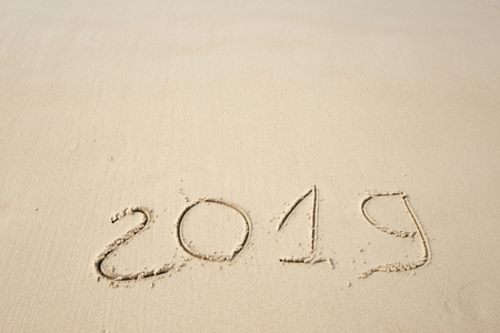 Happy New Year 2019, lettering on the beach.の写真素材