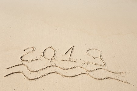 Happy New Year 2019, lettering on the beach.の写真素材