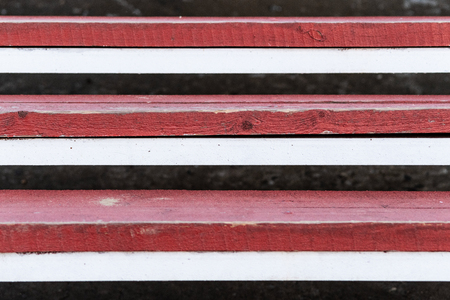 Wooden steps, red and white color. New outdoor modern design on waterfrontの写真素材