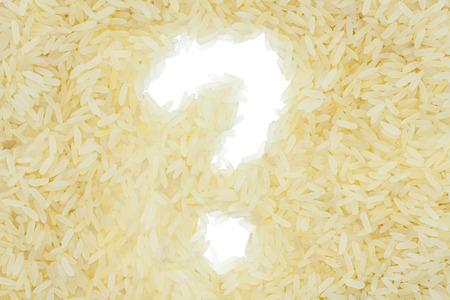 White rice steamed, question mark shape, close up. Healthy nutrition for weight loss and controls diseases occurrenceの写真素材