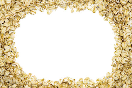 Oatmeal with copy space for design, macro, close up, top view. Popular healthy breakfast food....